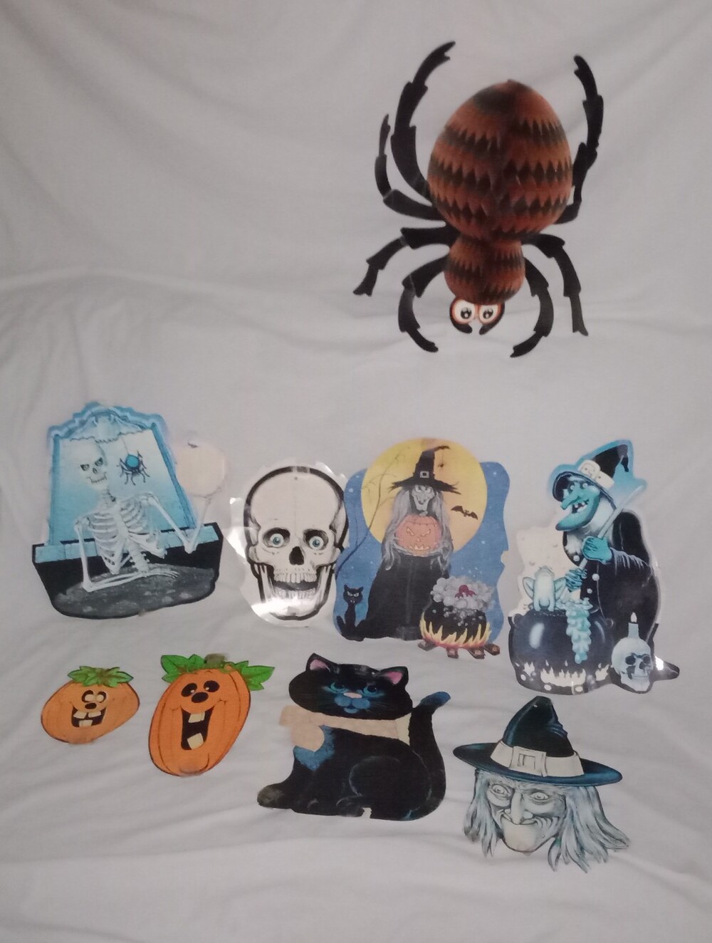 Vintage Halloween Wall Decor Witch Skeleton 3D Spider Pumpkin Black Cat Spooky